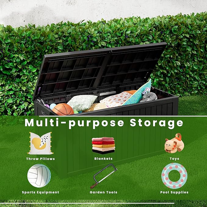 200 Gallon Outdoor Storage Box - Waterproof Patio Deck Box for Outside Deliveries, All-Weather Resin Bin with Lock for Cushions & Tools, UV-Resistant, Matte Black