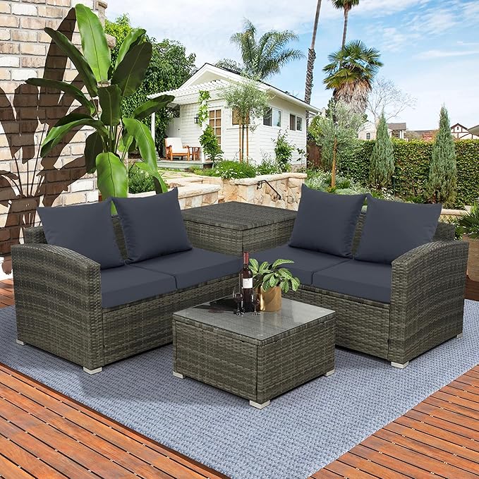 24x24 Inch Outdoor Cushions for Patio Furniture, Waterproof Outdoor Chair Cushions w/Fade-Resistant, Removable & Machine-Washable Covers, Deep Seat Sofa/Couch Pads Replacement – Set of 4, Dark Grey