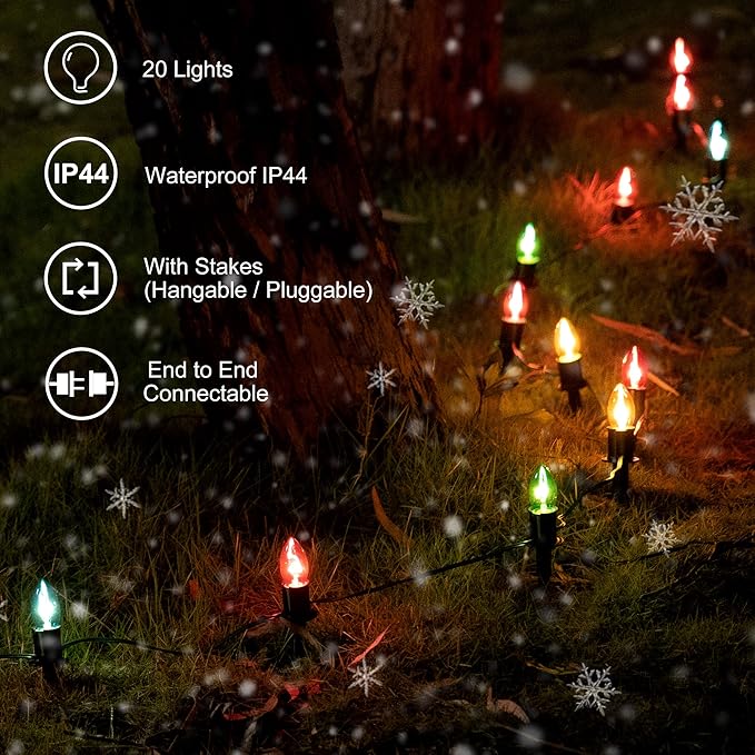 Christmas Pathway Lights Outdoor 29ft, 25 Packs C9 Christmas Walkway Lights with Stakes for Outside, Multicolor Xmas Pathway Lights for Christmas Outdoor Decorations