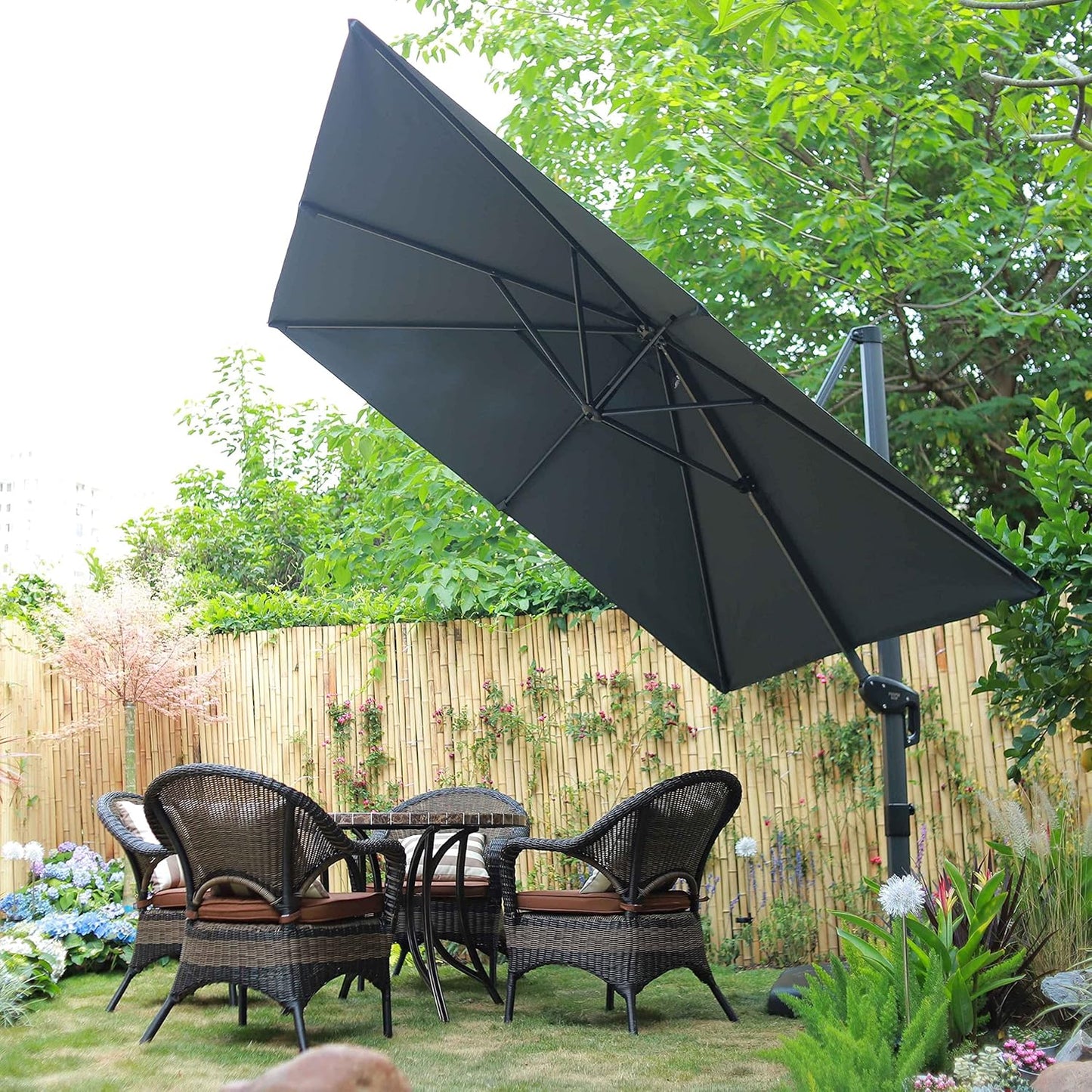 PURPLE LEAF 8 Feet Patio Umbrella Outdoor Cantilever Square Umbrella Aluminum Offset Umbrella with 360-degree Rotation for Garden Deck Pool Patio, Grey