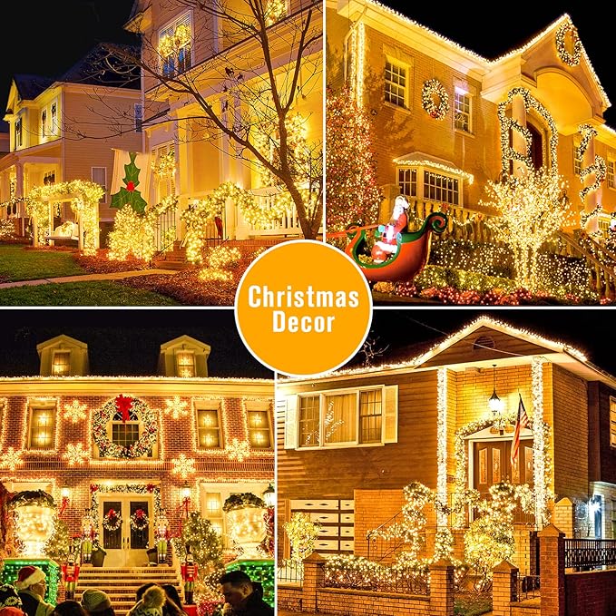 2 Pack 200 LED Solar Christmas Lights - 75.5 Ft Warm White Outdoor String Lights, 8 Modes for Outside Christmas Tree, Garden, Patio, Tree, Valentines