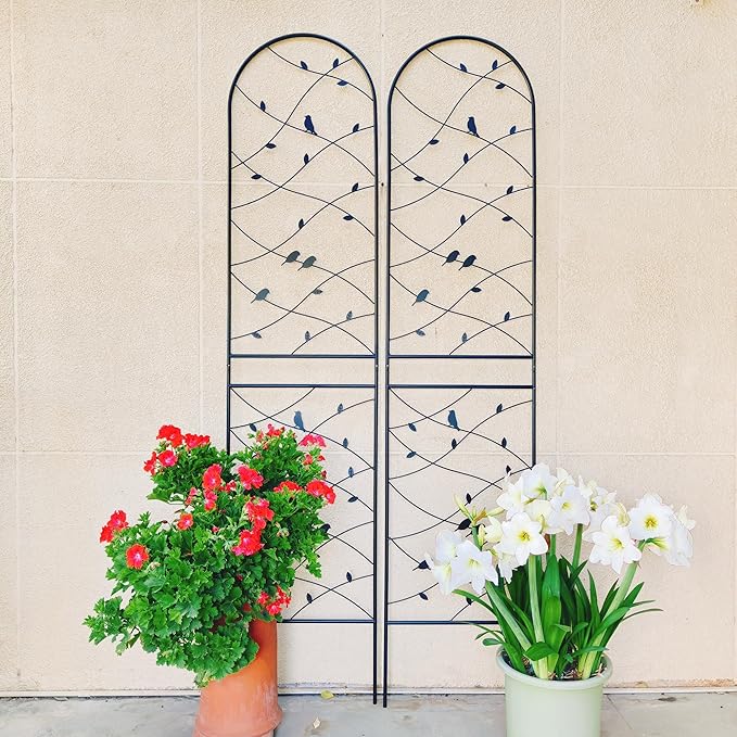 Metal Garden Trellis Rustproof Trellis for Climbing Plants Outdoor Flower Support Bird Deco (Black-2 Pack, 86.7"x19.7")