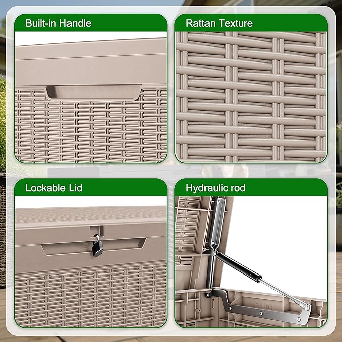 100 Gallon Resin Deck Box, Lockable Patio Outdoor Storage Box for Furniture, Garden Tools and Tools Storage, Waterproof Outside Storage Box - Grey