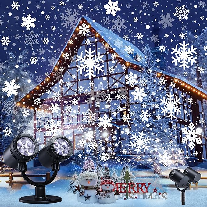 Snowflake Christmas Projector, LED Snow Lamp with Timer for Indoor/Outdoor Decor