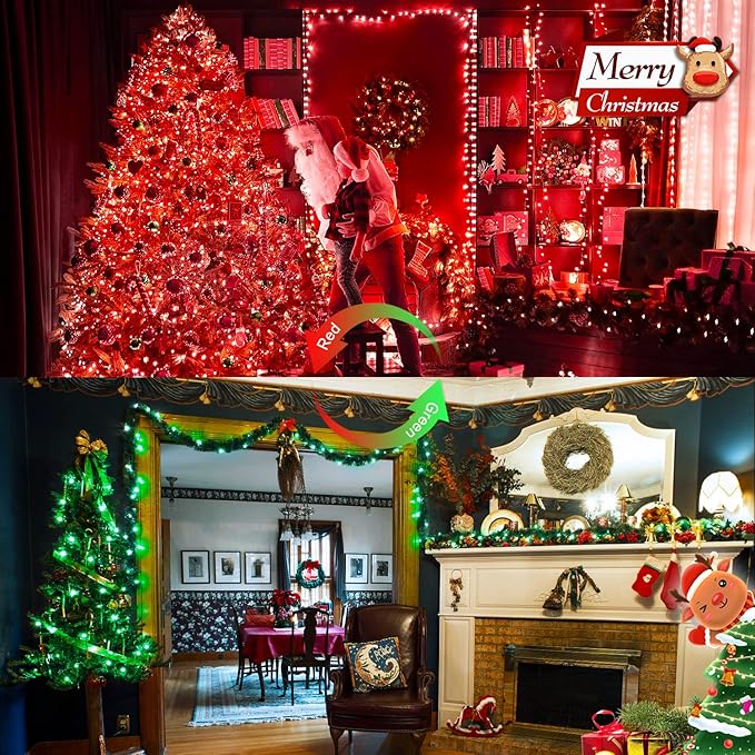 JMEXSUSS 100 LED Red & Green Christmas Lights Plug in, Christmas String Lights Indoor, 33ft Connectable Color Changing Christmas Lights Outdoor for Christmas Party Decor