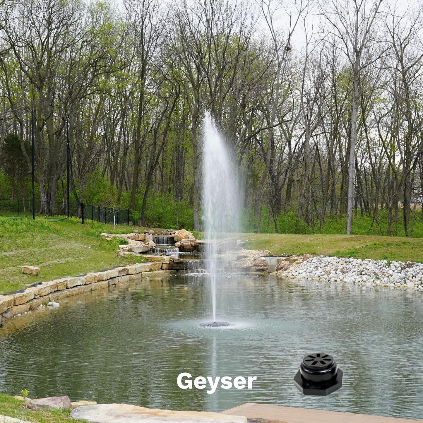 HALF OFF PONDS Floating Fountain – 1.75 HP Pond Aerator with 200' Cord – 14,800 GPH Water Pump –11 Spray Patterns - Energy-Efficient - White LED Lights - for Large Ponds, Lakes & Water Gardens