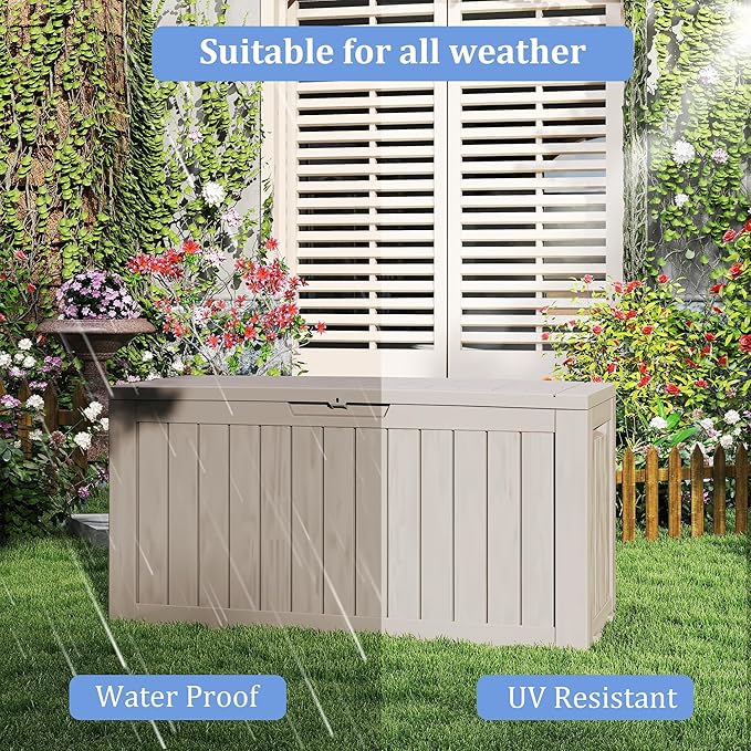 90 Gallon Outdoor Cushion Storage - Waterproof Deck Boxes for Outdoor, Space-Saving Deck Box with Lock for Patio/Pool Accessories, UV-Resistant Resin, Granite Grey