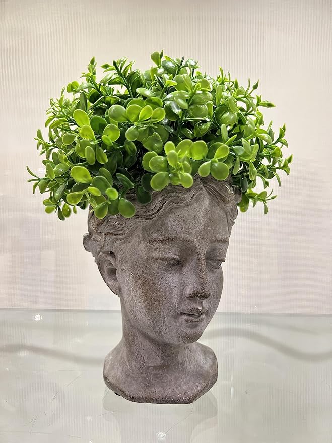 Abbott Collection Aphrodite Head Planter – Small Indoor and Outdoor Planter Pots - Whimsical Woman Statue Head Planter for Flowers and Succulents (6.5 inch, Grey/Gold)