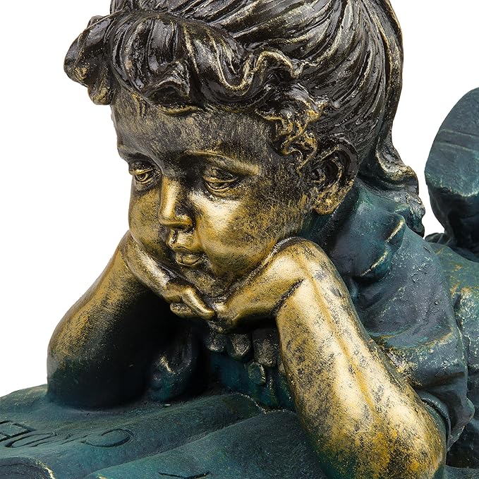 Alpine Corporation 16" Tall Indoor/Outdoor Girl Laying Down Reading Book Statue Set Yard Art Decoration