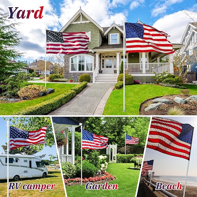 Barcetine 4-Pack Ground Flag Pole Kit - 8.5 FT Tangle Free with Anti-Tip Stand Prong -1 inch Heavy Duty Portable Inground Flag Holder for Yard Garden Outdoor, Bonus 3x5 US Flag,White