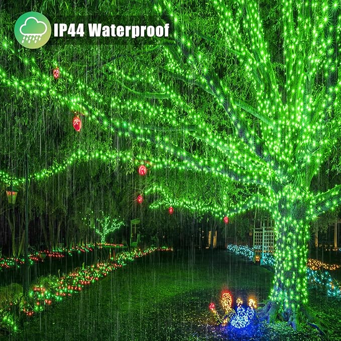 500 LED Green Christmas Lights Outdoor, 165ft Green String Lights Indoor Clear Wire 8 Modes Waterproof Plug in Green Twinkle Fairy Lights with Timer Memory for Room Tree Party Decorations