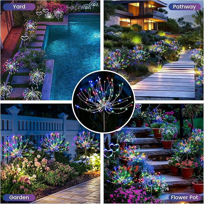 Garden Decor Solar Lights Outdoor,8Pack 120LED Waterproof Colorful Solar Garden Lights Your Outdoor Decoration,Yard, Patio, Porch,Flower Pot,Pathway,Christmas