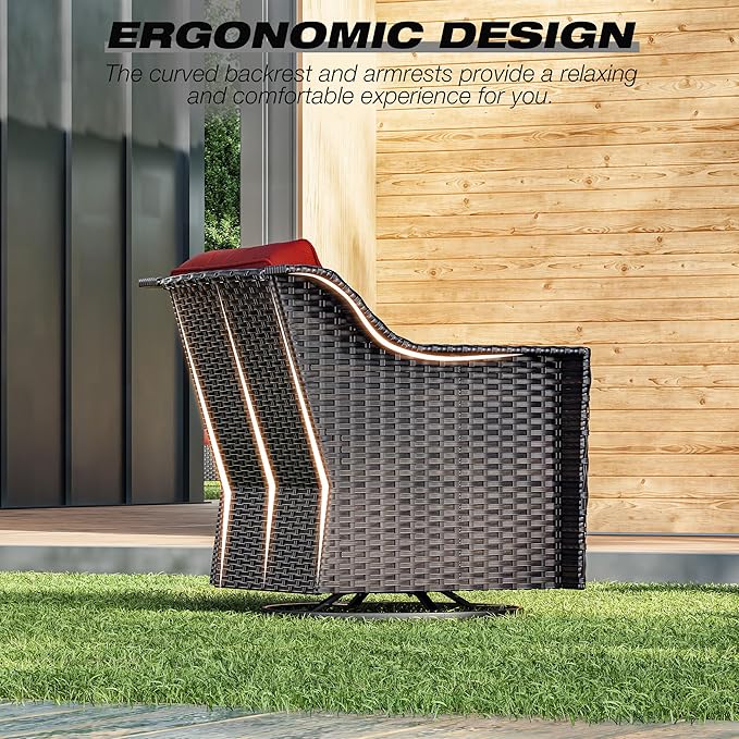 Joyside Wicker Patio Furniture Sets, 9 Pieces Upgraded Large Size Outdoor Furniture with Swivel Rocking Patio Chairs, Patio Dining Chair, 3-Seat Sofa, Outdoor Ottoman, Coffee Table, Thick Cushions