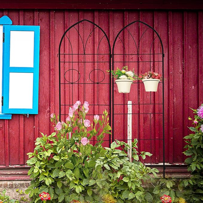 2 Pack Metal Garden Trellis 78.7" H Garden Fence Rustproof Trellis for Climbing Plants Support Roses Flower Outdoor Lawn Black