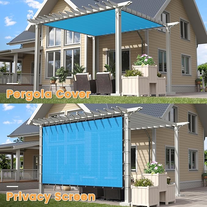 VICLLAX Shade Fabric Sun Shade Cloth with Every 2 FT Grommets for Patio Garden Pergola Cover Canopy 8x10 FT, Mixed Turquoise