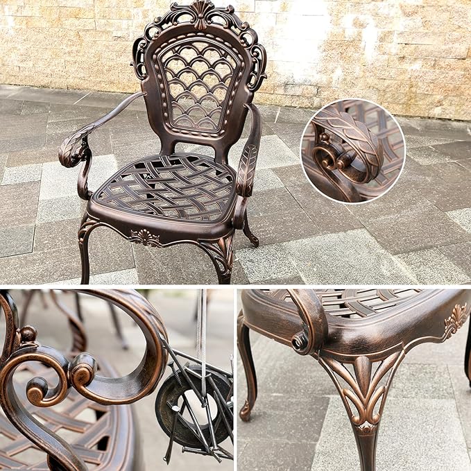 Outdoor Dining Chair Cast Aluminum Patio Chairs Set of 2 All-Weather Patio Dining Chair with Adjustable Feet for Backyard Garden (Muran Chair)