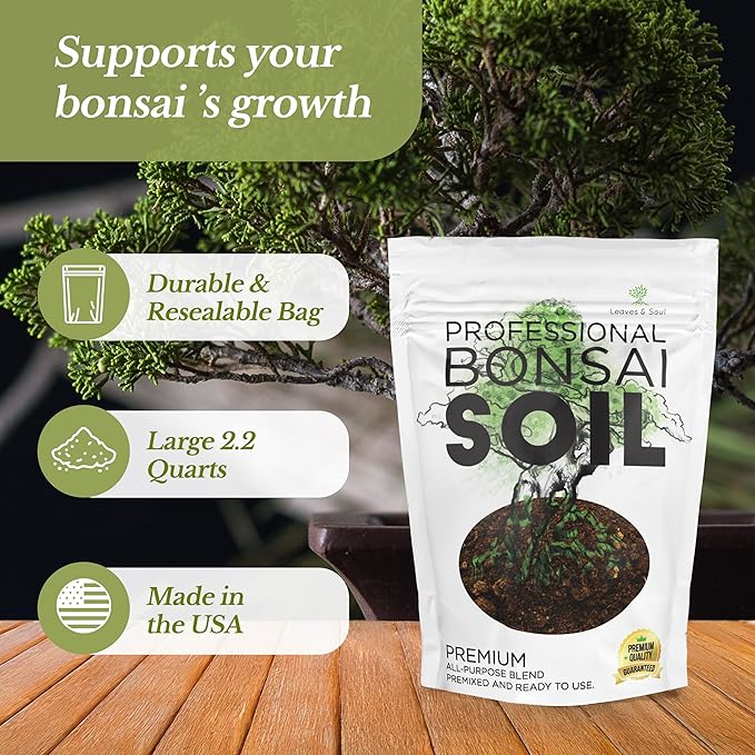 Bonsai Soil Premium All Purpose Blend | Pre-Mixed Ready to Use for Fast Drainage | Large 2.2 Quarts | Lava, Limestone Pearock, Calcined Clay and Pinebark | Made in USA