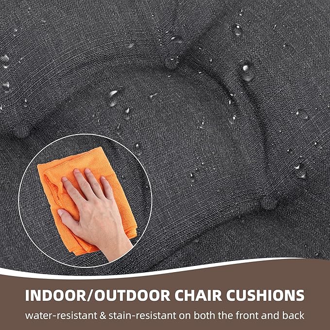 RACE LEAF 4 Pack Patio Chair Cushions 17x17 Inch, Thickened Waterproof Cushions with Stain Resistant Cover and Non-Slip Ties for Patio Furniture (Gray)
