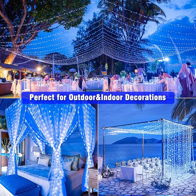 Vivideal 300 LED Christmas Lights Outdoor - 99ft Extra Long Christmas String Lights 8 Modes Plug in Waterproof Fairy Lights with Timer Memory for Indoor Outside Bedroom Home Party Decoration, Blue