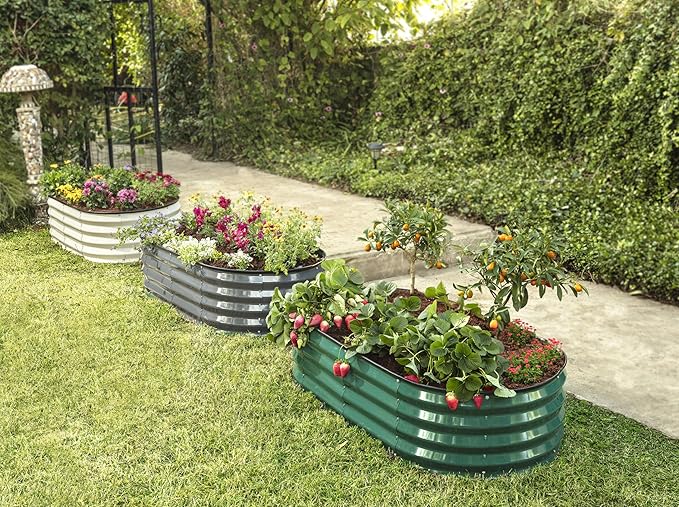 Galvanized Raised Garden Beds Outdoor // 4×2×1 ft Planter Raised Beds for Gardening, Vegetables, Flowers // Large Metal Garden Box (White) // Patented Tool-Free Design