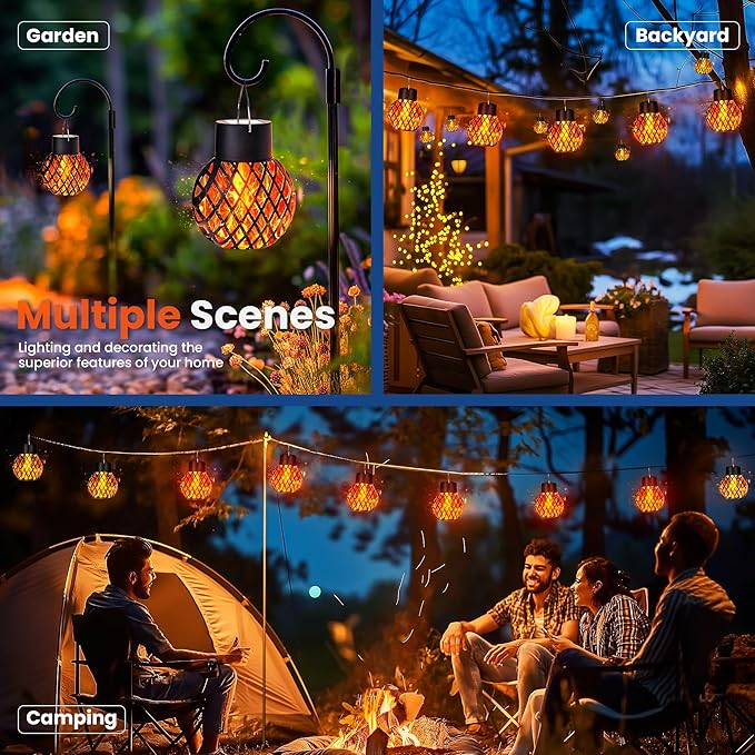 GIGALUMI Solar Lights Outdoor Waterproof,8 Pack Solar Hanging Lights with Flickering Flame,Outdoor Solar Lights for Yard,Patio,Tree,Camping,Christmas Decoration,New Upgraded Larger Lanterns