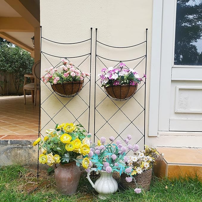 45.3" H x 15" W Metal Garden Trellis for Climbing Plants, Black Iron Trellis for Vines Plant Rose Vegetable Support,Large Decorative Outdoor Trellis，2 Pack