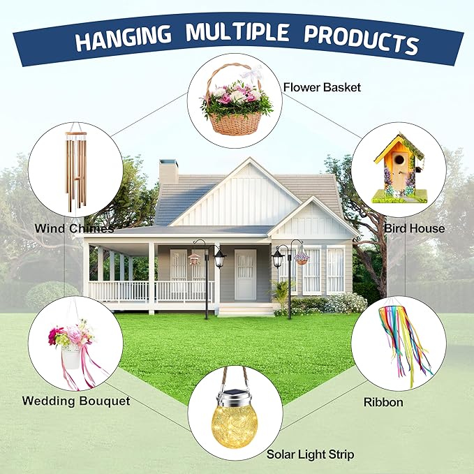 Ottsuls Bird Feeder Pole, 2 Pack 60 INCH Double Shepherds Hooks for Outdoor, Garden Pole with 5 Base Prongs Heavy Duty Planter Hooks for Hanging Plant Baskets, Lantern, Hummingbird Feeder