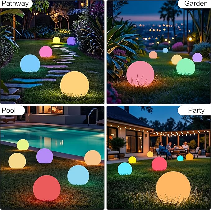 shumi Solar Ball Light Outdoor Decorative-8 inch Outdoor Waterproof Powered Ball Lights with Remote Control,16 RGB Colors Globe Light for Garden,Backyard,Pathway,Poolside