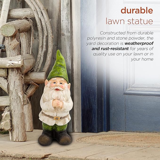 Alpine Corporation 12" Tall Outdoor Garden Gnome Folding Hands Yard Statue Decoration
