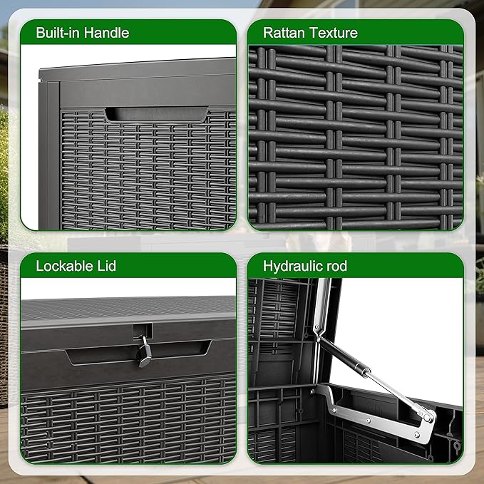 100 Gallon Outdoor Deck Box,Storage Lockable Waterproof Patio Furniture,Garden Tools,Cushions,Pool Accessories Outside Storage Resin Box(Black)