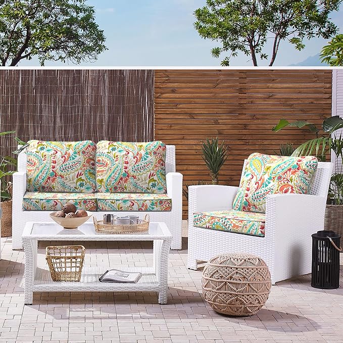 LVTXIII Outdoor Deep Seat Cushion Patio Seat and Back Cushion Set Seasonal Chair Cushion for Dining Arm Chairs, Wicker Chairs and Garden Furniture Decoration, 24"x24"x4", Pretty Paisley