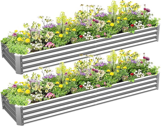 6x2x1ft(2 Pack) Galvanized Raised Garden Bed for Gardening,Metal Planter Boxes Outdoor Patio Kit Planting Bed for Vegetables Flowers Herb,Silver