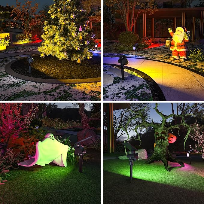 NIORSUN Solar Color Changing Lights Outdoor,7 Lighting Modes RGB Solar Outdoor Lights,IP67 Waterproof Multicolor Landscape Spotlights for Halloween Holiday Decorations,12 Pack