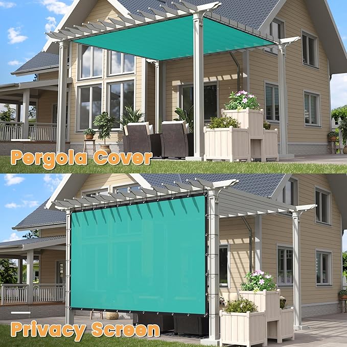 VICLLAX Shade Fabric Sun Shade Cloth with Every 2 FT Grommets for Patio Garden Pergola Cover Canopy 7x12 FT, Turquoise