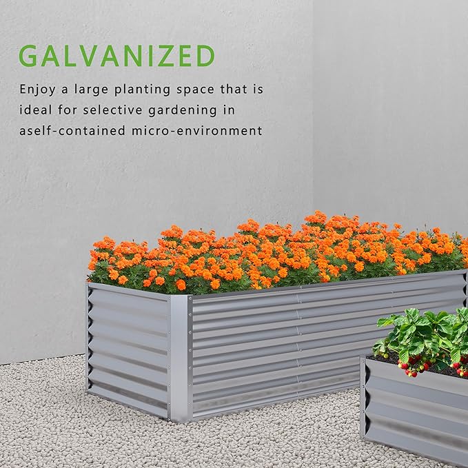 2PCS 6x2x1FT Galvanized Raised Garden Bed,Planter Raised Beds-Metal Garden Box,Large Plant for Outdoor Planting, Vegetables Bed,Flower,Herb-Sliver