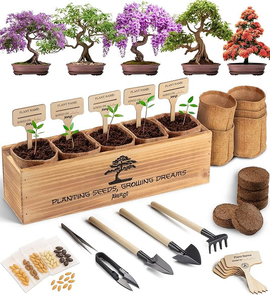 Bonsai Tree Kit for Beginners – 5X Unique Japanese Bonzai Trees | Complete Indoor Starter Kit for Growing Plants with Bonsai Seeds, Tools & Planters – Gardening Gifts for Women & Men