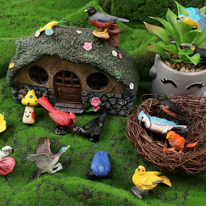 30 Pieces Realistic Bird Animals Figurines Mini Bird Animal Figures Model Cake Toppers Plastic Bird Figures Toy Simulated Toucan Ostrich Owl Flamingo Parrot Etc. Bird Figurines Garden Plant Ornaments