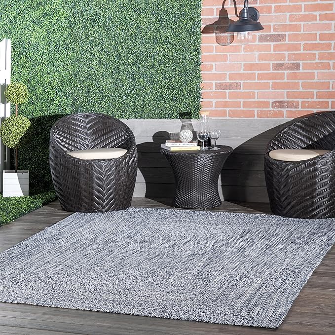 nuLOOM 8' x 10' Solid Hand Braided Indoor/Outdoor Area Rug, Pet-Friendly, High Traffic, Weather Resistant, for Patio, Balcony, Bedroom, Living, Dining Room, Wynn Navy