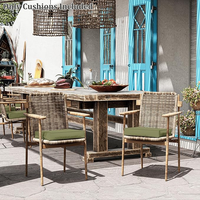 Patio Chair Cushions 17 X 16 X 3 Inch Waterproof Outdoor Seat Cushions for Patio Furniture, Outdoor Sofa Couch Pads with Ties & Handle, Set of 2, Light Green