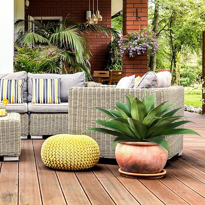 Artificial Plants Fake Agave Succulent Plant 28 Inch Big Size Faux Succulents Stems for Indoor Outdoor Realistic & Natural Home Decor Plants for Office Housewarming 2 Pack