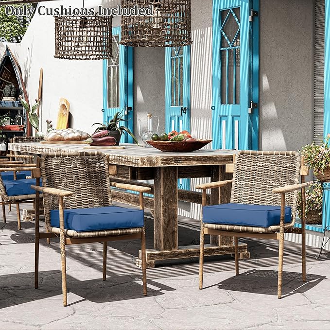Patio Chair Cushions 19 X 19 X 4 Inch Waterproof Outdoor Seat Cushions for Patio Furniture, Outdoor Sofa Couch Pads with Ties & Handle, Set of 2, Blue
