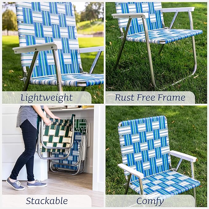 Lawn Chair USA Folding Aluminum Outdoor Patio Lawn Chair | Heavy-Duty Webbed Chairs for Camping, Sports, Beach, Yard & Tailgating | Lightweight Portable | Classic - Purple/Yellow