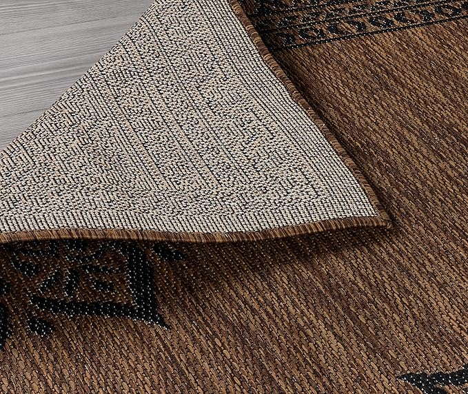CAMILSON Outdoor Rug, Modern Area Rugs for Indoor and Outdoor Patios, Kitchen and Hallway mats, Washable Porch Deck Outside Carpet (6 x 9, Medallion Nut Brown)