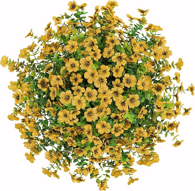 Artificial Fake Fall Hanging Mums Plants Flowers Basket for Outdoor, Autumn Faux Silk Yellow Daisy in Hang Planter Look Real UV Resistant for Porch Home Patio Balcony Yard Decor