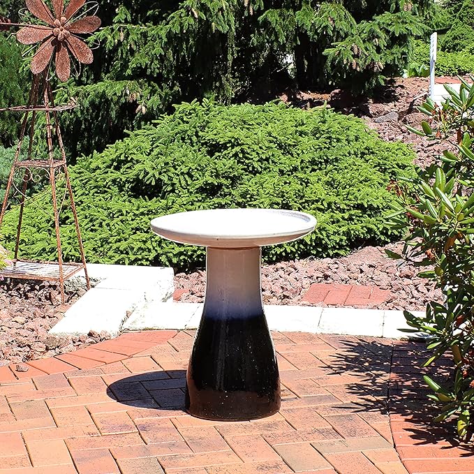 Sunnydaze 21" H Ceramic Bird Bath for Outside - Hand-Painted Outdoor Bird Bath Bowl, UV/Frost-Resistant Finish - Twilight - Classic Pedestal