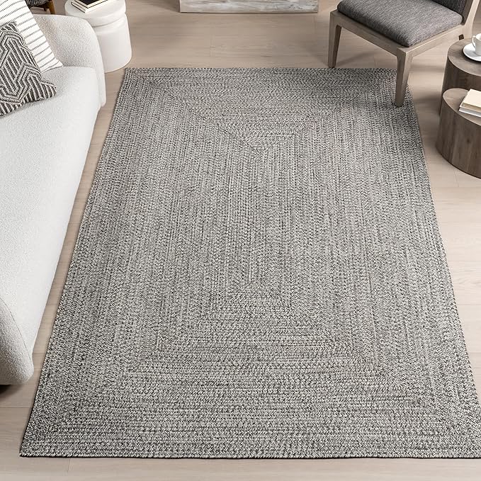nuLOOM 2' x 18' Solid Hand Braided Indoor/Outdoor Area Rug, Pet-Friendly, High Traffic, Weather Resistant, for Patio, Balcony, Bedroom, Living, Dining Room, Wynn Salt and Pepper