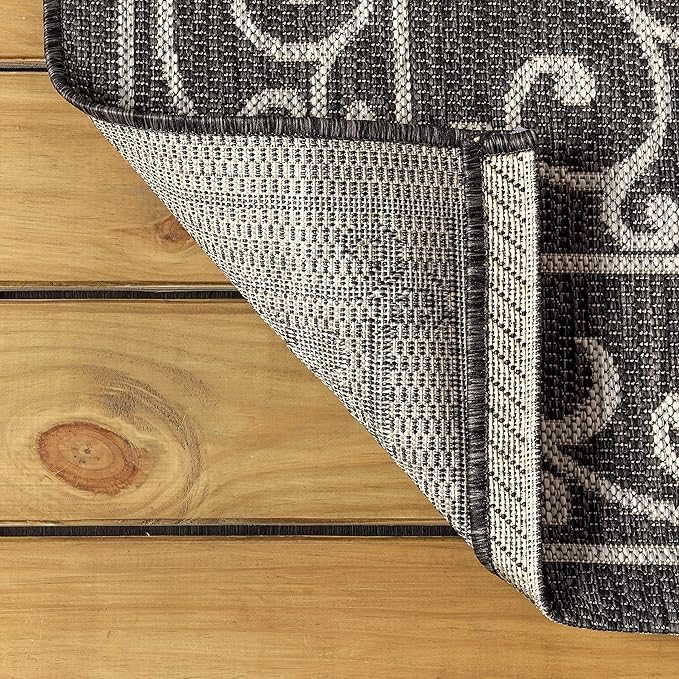 JONATHAN Y SMB106G-8 Charleston Vintage Filigree Textured Weave Indoor Outdoor Area Rug Classic Coastal Easy Cleaning Bedroom Kitchen Backyard Patio Non Shedding, 8 X 10, Black/Gray