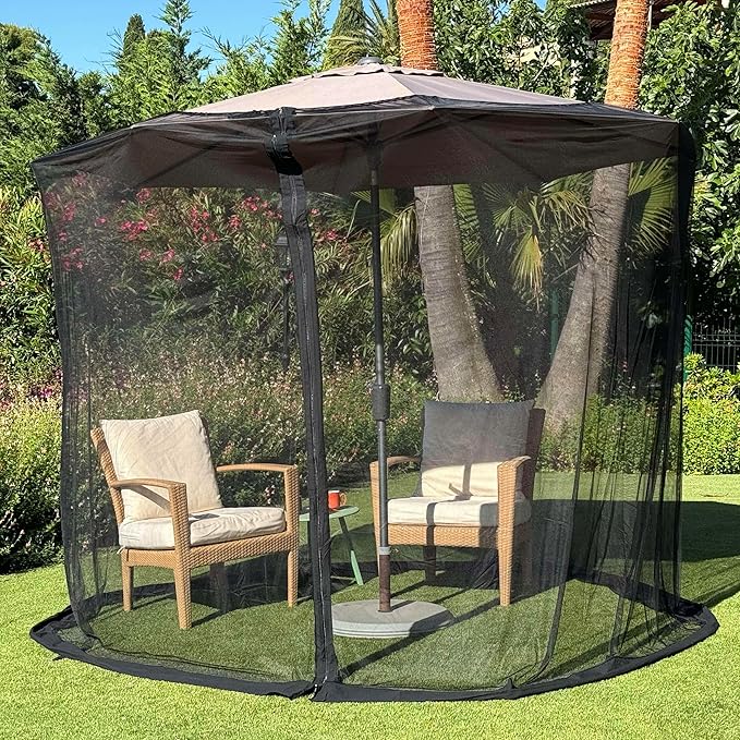 Mosquito Net for Umbrella 11 FT | Large Sizes & Fabric Designed for Outdoors | Insect House Screen Netting for Patio, Porch & Garden Terrace | Outside Canopy Bug & Fly Protection Enclosure