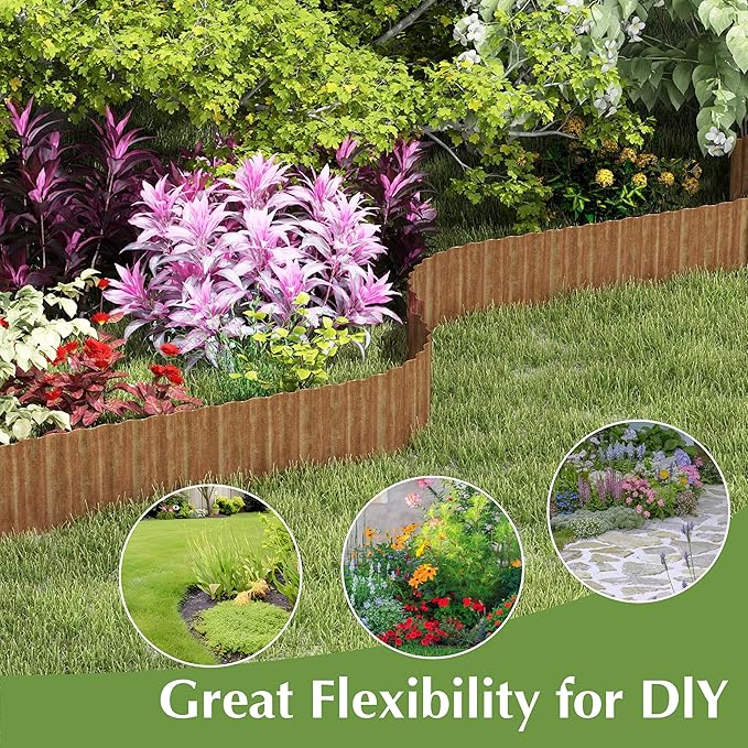 Metal Garden Edging Border, Corrugated Steel Landscaping, DIY for Lawn (Rusty, 6 Inch x 20FT)