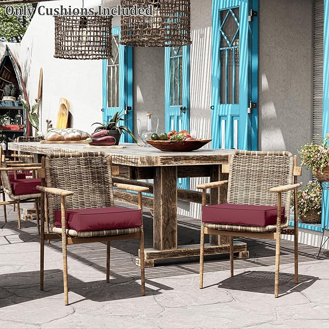 Patio Chair Cushions 18.5 X 16 X 4 Inch Waterproof Outdoor Seat Cushions for Patio Furniture, Outdoor Sofa Couch Pads with Ties & Handle, Set of 2, Burgundy